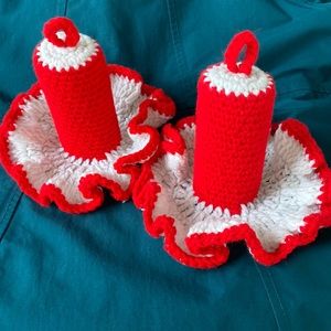Vintage Hand Made Candle Set Vintage - Crocheted